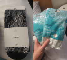 Washing up gloves and a pair of tights.